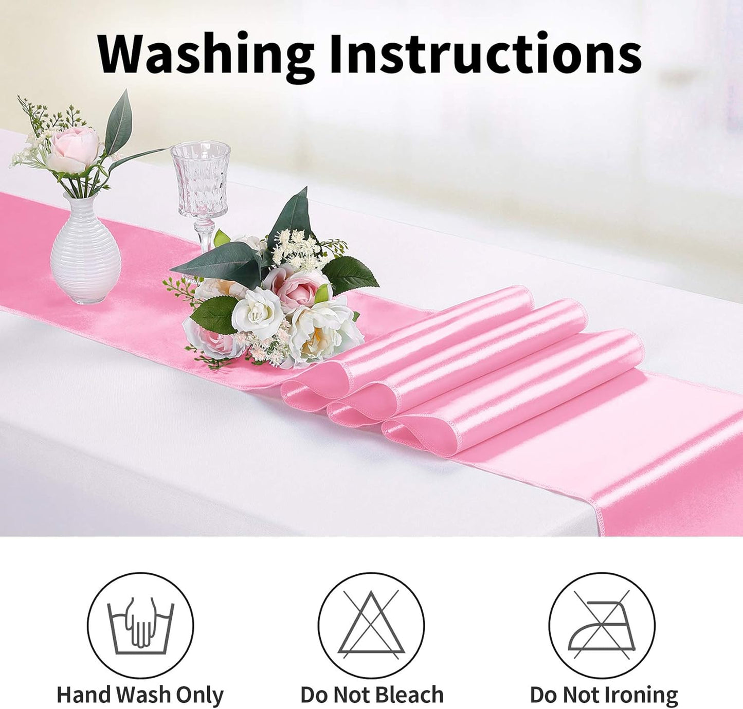 5-Pack Satin Table Runner Pink 12 x 108 inches Long, Table Runners for Wedding, Birthday Parties, Banquets Decorations(5 Pack, 12x108 Inch, Pink)