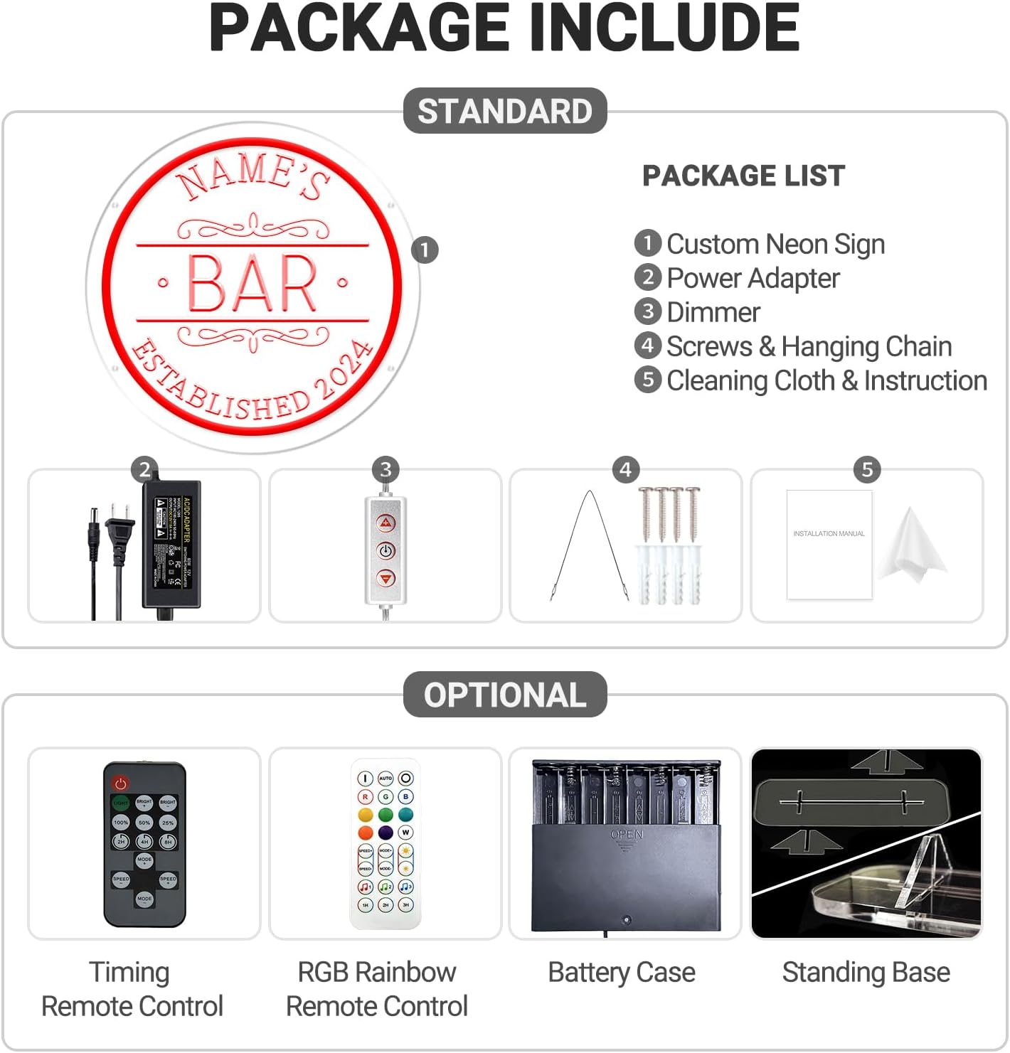 Custom Bar Neon Sign for Man Cave, Personalized LED Bar Light Up Signs for Wall Decor, Dimmable Customized Neon Lights for Men Dad Gifts, Home Pub Tavern Bistro Business