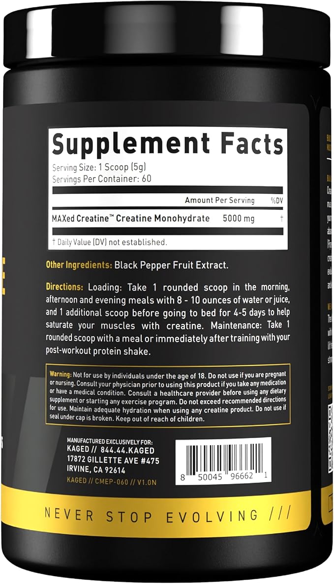 Kaged Creatine Monohydrate Elite Powder | Unflavored | Muscle Building & Recovery | MAXCatalyst for High Absorbtion | Vegan, Gluten Free, Easily Digestible | Supplements for Men & Women | 60 Servings