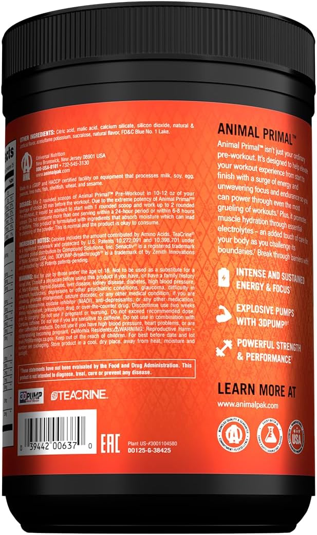 Animal Primal Muscle Hydration + Preworkout Powder – Contains Beta Alanine, 3DPump, Caffeine & Electrolytes – Improves Energy, Focus, Endurance & Absorption – New Candy Crush’d Flavor, 17.8 oz