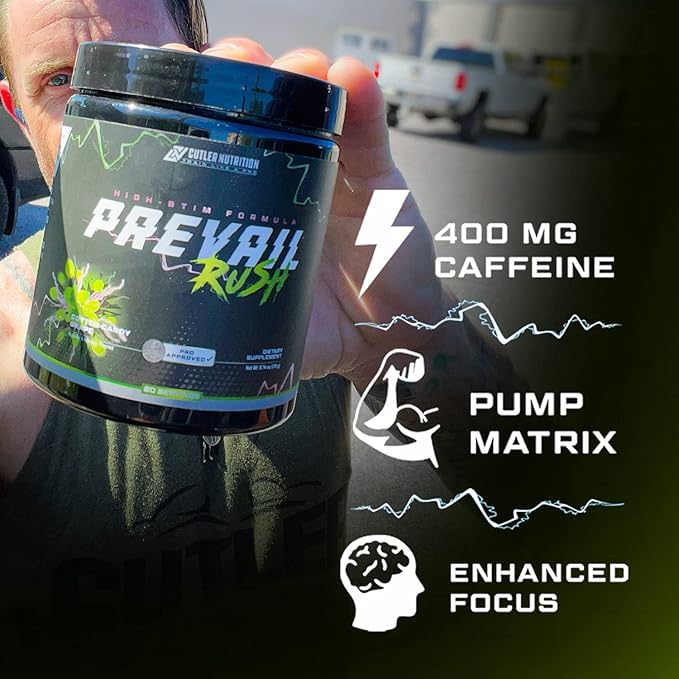 Cutler Nutrition High Stim Pre Workout Powder Prevail Rush Preworkout for Men & Women for Intense Pumps Energy and Focus with Caffeine NO3T Betaine and Dynamine | Cotton Candy Grape (20 Servings)