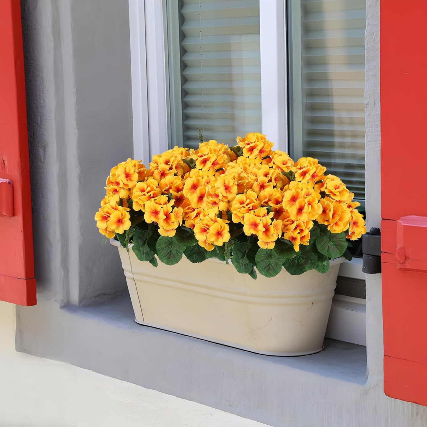 Hananona Artificial Geranium Flowers for Outdoors Geranium Silk Flowers Outdoor UV Resistant Garden Plants Faux Flowers for Home Kitchen Table Centerpieces Decor (12, Yellow)