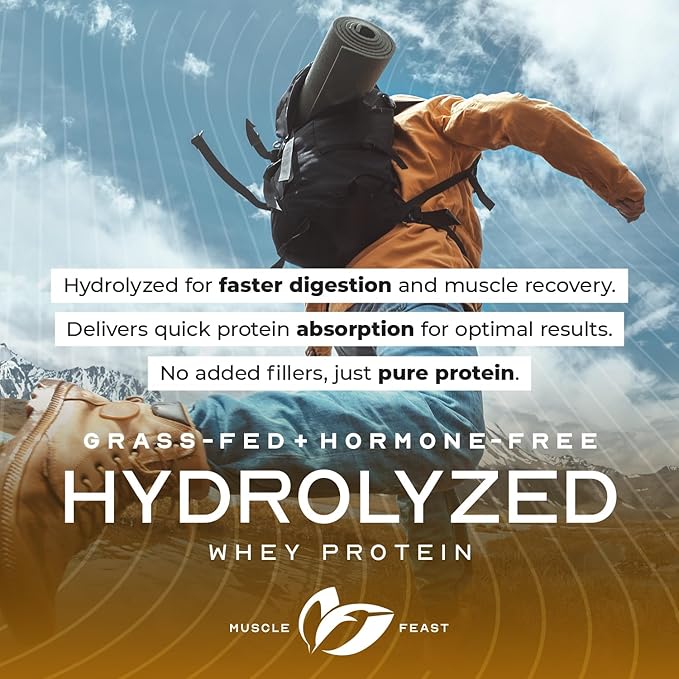 Muscle Feast Hydrolyzed Whey Protein Powder, Grass Fed and All Natural Hormone-Free, Hydro Whey Powder for Men and Women, Gluten Free, Non-GMO, Delicious Hydrolyzed Protein Powder, Chocolate, 5lb