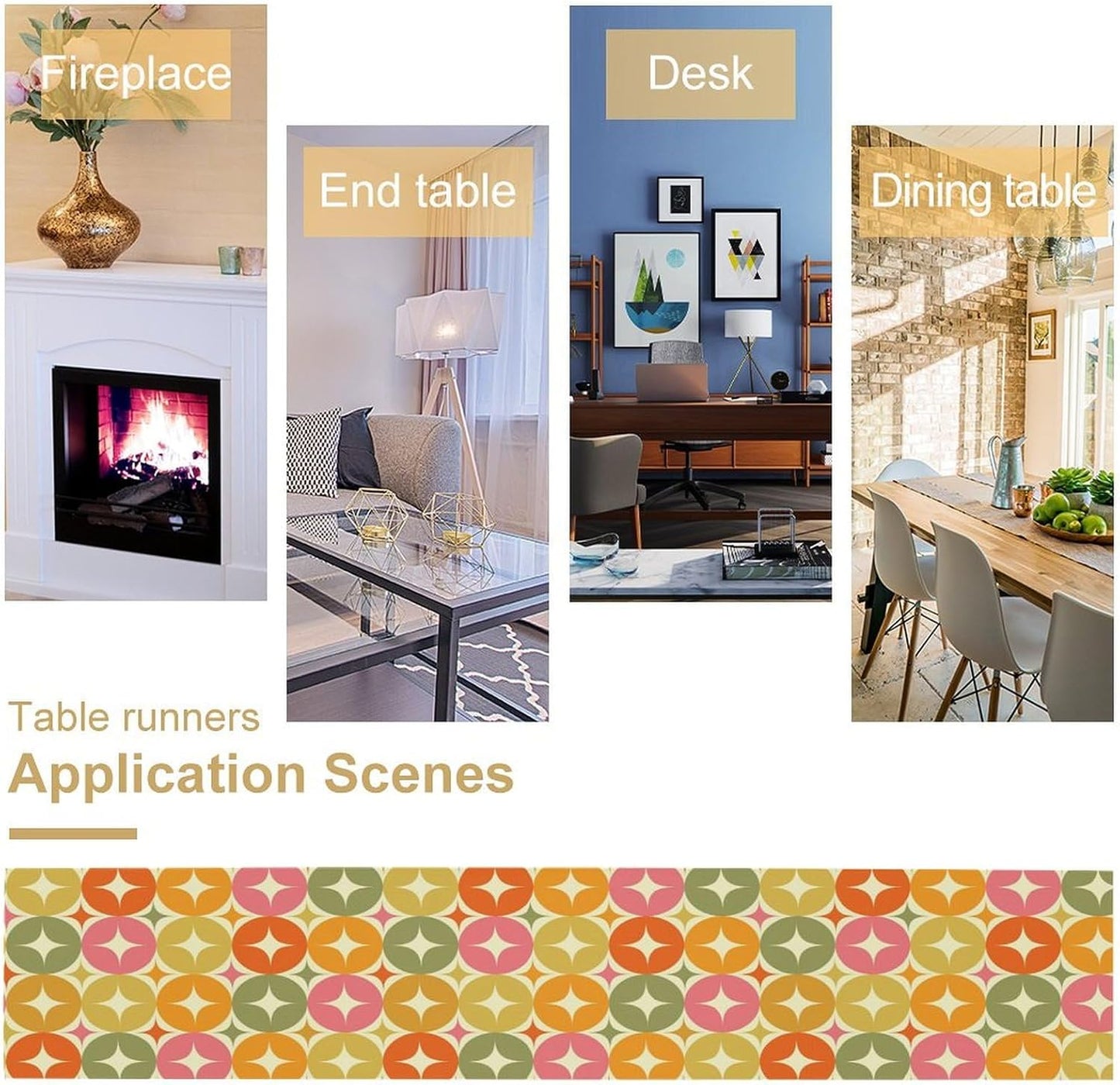 Mid Century Table Runner, Flag Retro Atomic Starburst 1950s Abstract Geometric Space Tabletop Decoration for Home Kitchen Restaurant Table Flag 13x108 Inch