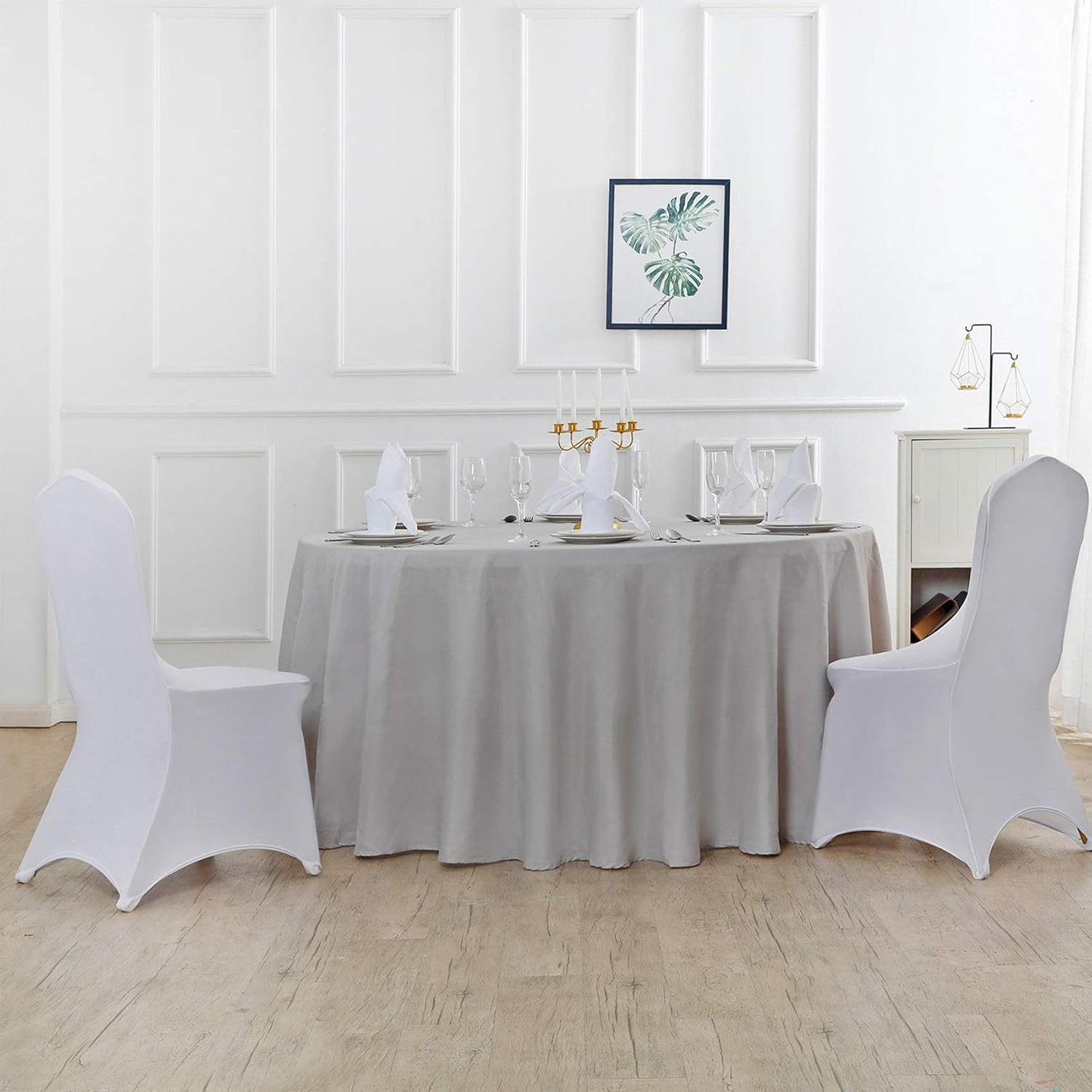 108 inch Round Tablecloth Washable Polyester Table Cloth Decorative Table Cover for Wedding Party Dining Banquet(108 inch,Silver)