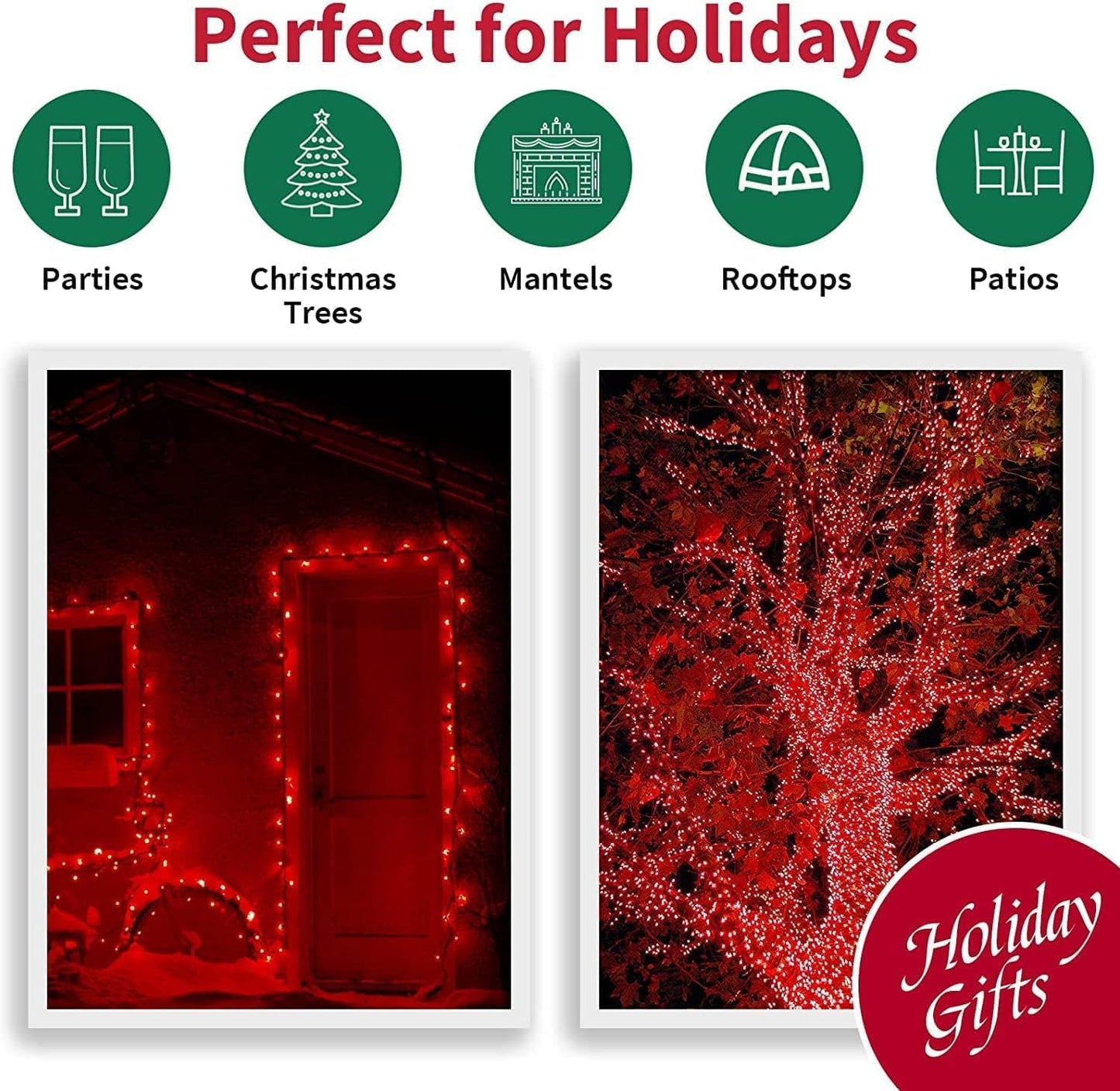 LAMPHOME 66ft Christmas Decorative Mini Lights,200 LED Transparent Wire Fairy Starry String Lights Plug in, 11 Lighting Modes, for Indoor Outdoor Xmas Tree Wedding Party Decoration (Red)