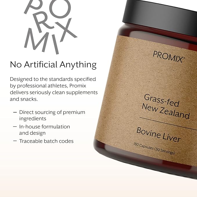 ProMix Nutrition Grass Fed Raw Beef Liver Supplement, Multivitamin - Bioavailable Vitamin A, B12, D3, Heme Iron - 180 Gelatin Capsules