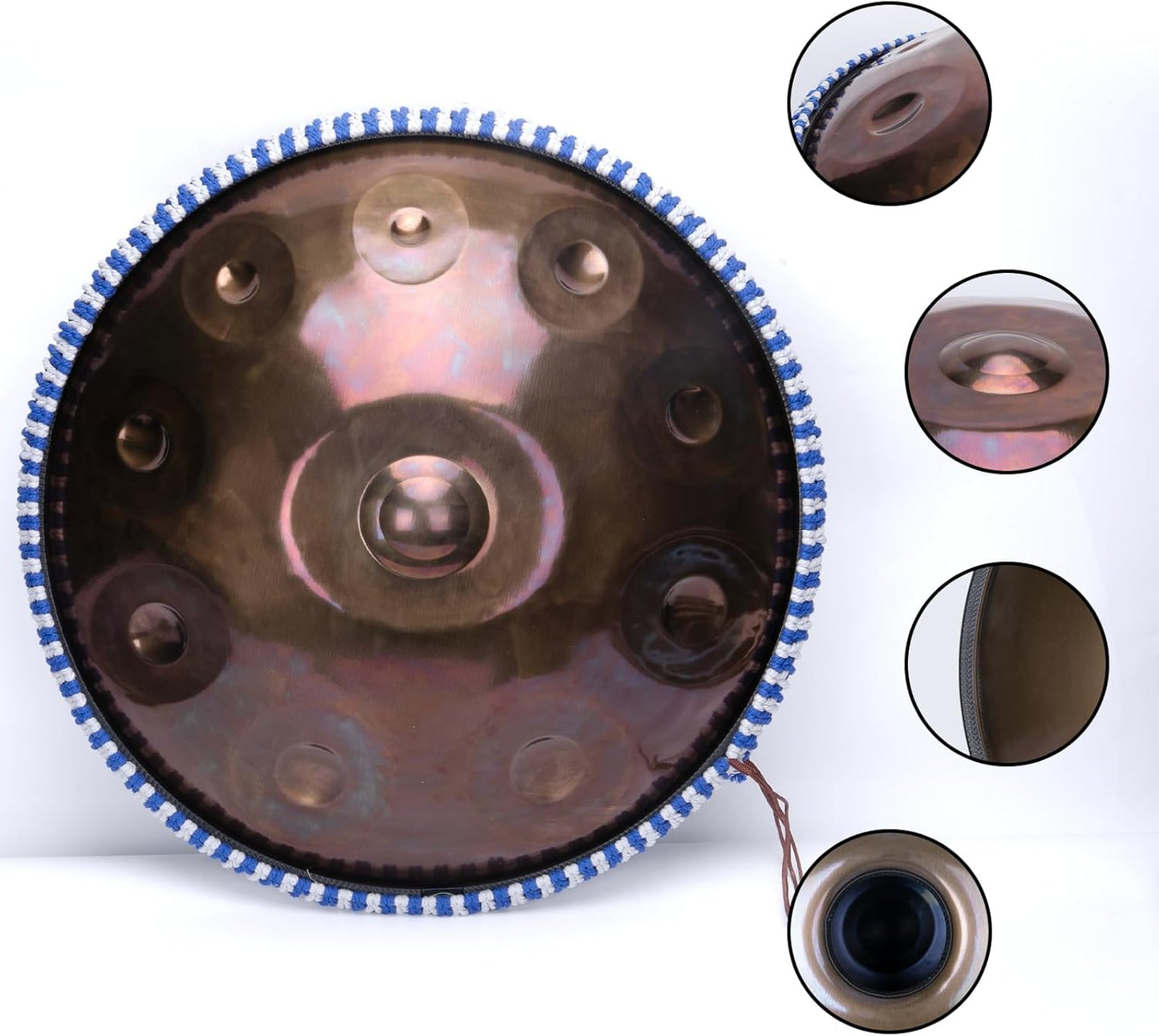 "SINGOFIRE" New Upgrade Advanced Handpan Drum, Ember Steel Handpan, 10-Notes with Bag, 22-Inch 440Hz D Minor Kurd, Telescopic Drum Stand, Iridescent-Gold