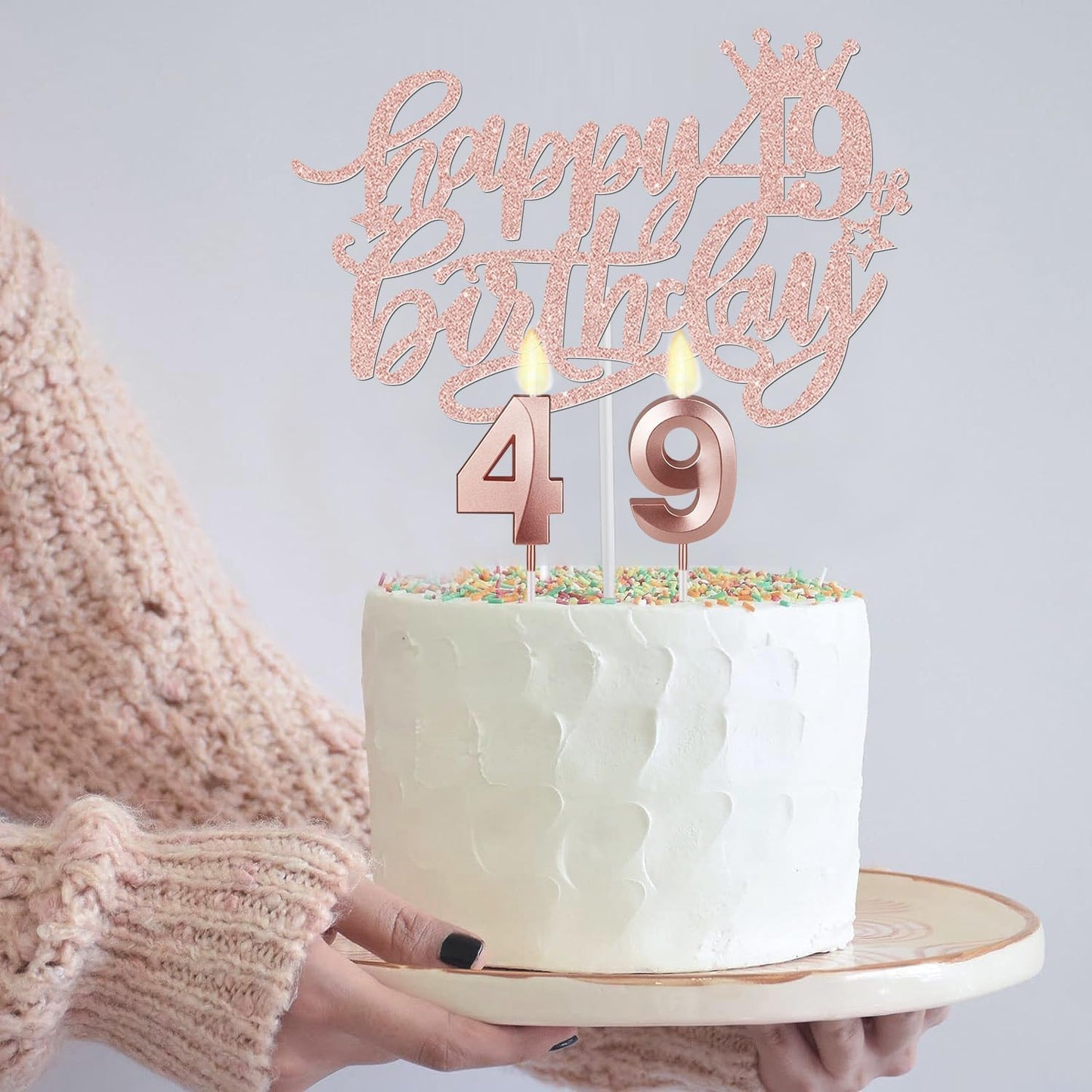 49 Birthday Decorations for Women Including Birthday Sash and Tiara, Cake Topper and Candles, 49 Year Old Gifts for Women, Rose Gold Party Favor Supplies