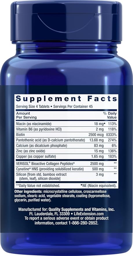 Life Extension Hair, Skin & Nails Collagen Plus Formula, 180 Tablets