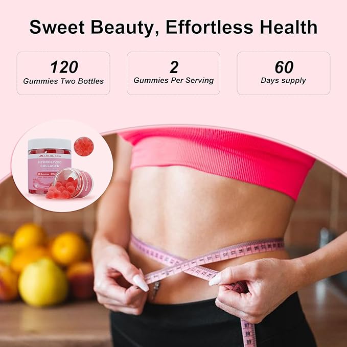 Collagen Gummies for Women – Low Sugar, Strawberry Flavor, Type I II III V X Collagen with Biotin, Vitamin C D B12 Zinc – Hydrolyzed Peptides for Hair Skin Nails Joints – 2 Pack (120 Gummies)