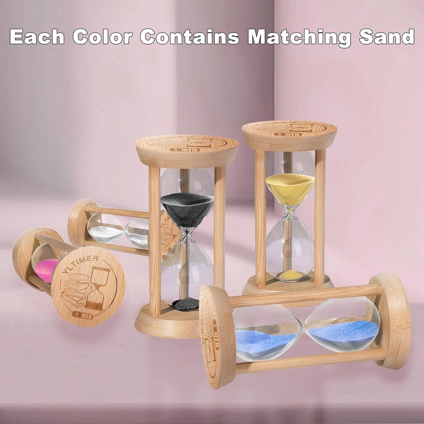 10 Minute Wooden Sand Timers, Bamboo 1Black Sand Hourglass for Productivity, Meditation & Decor, 10min Reloj De Arenai for Kitchen, Office, Yoga, Game, Classroom