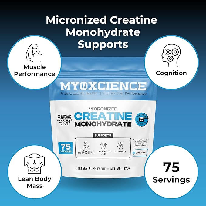 MYOXCIENCE Micronized Creatine | with 100% Creavitalis—The World’s Purest Micronized Form of Creatine Monohydrate | Supports Muscle Performance, Lean Body Mass, & Cognition | 75 Servings