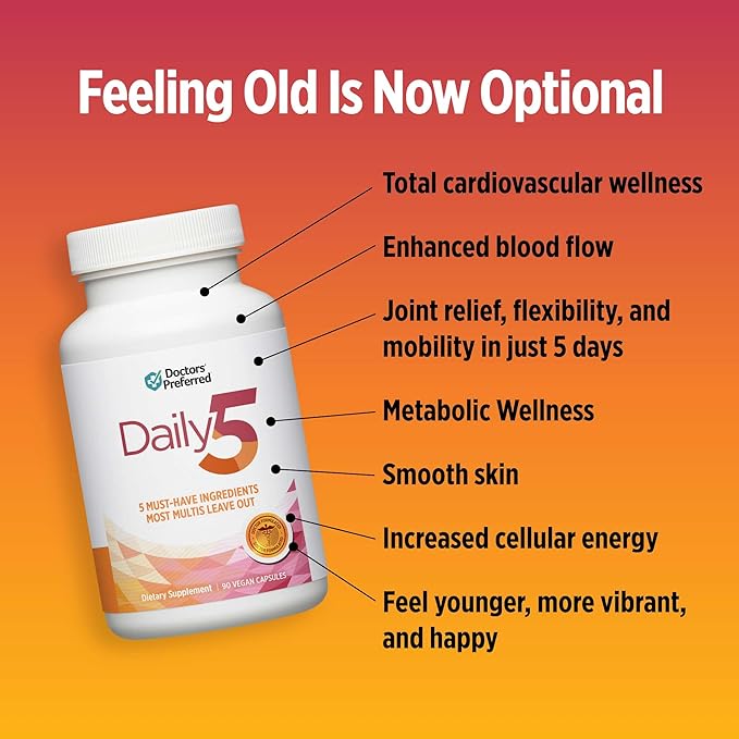 DOCTORS' PREFERRED Daily5 Multivitamin for Women and Men, Clinically Validated Ingredients, Heart, Joints, Circulation, 90 Vegan Capsules