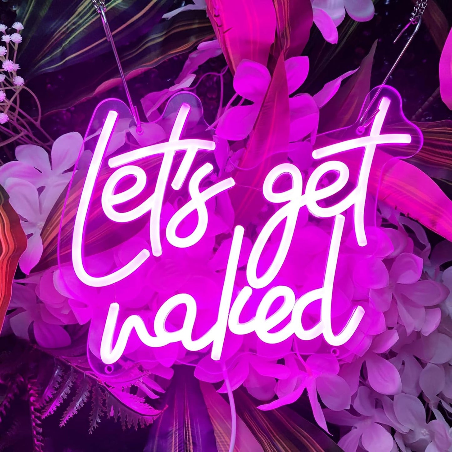 Lets Get Naked Neon Sign Let's Get Naked Neon Signs for Wall Decor, Led Light Sign for Girls Thanksgiving Bedroom Birthday Party Bar, 11.8" x 9.4"