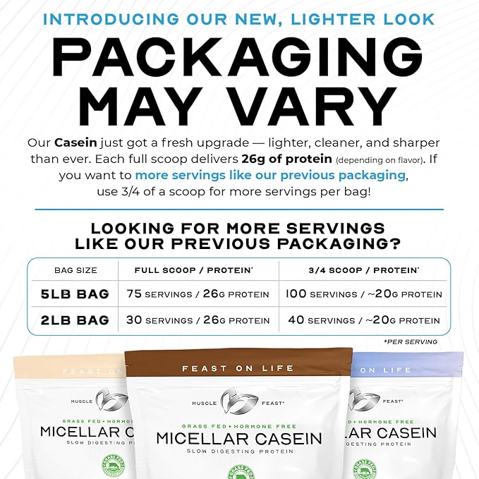 Muscle Feast Grass Fed Micellar Casein Protein Powder, Pasture Raised & Hormone Free, Slow Digesting Casein Protein - Supports Overnight Muscle Recovery, Gluten Free Protein Powder - Vanilla, 2lb