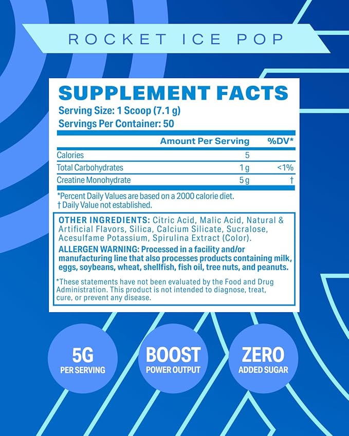 Podium Nutrition, Creatine Monohydrate, 50 Servings, Rocket Ice Pop, Boost Athletic Performance