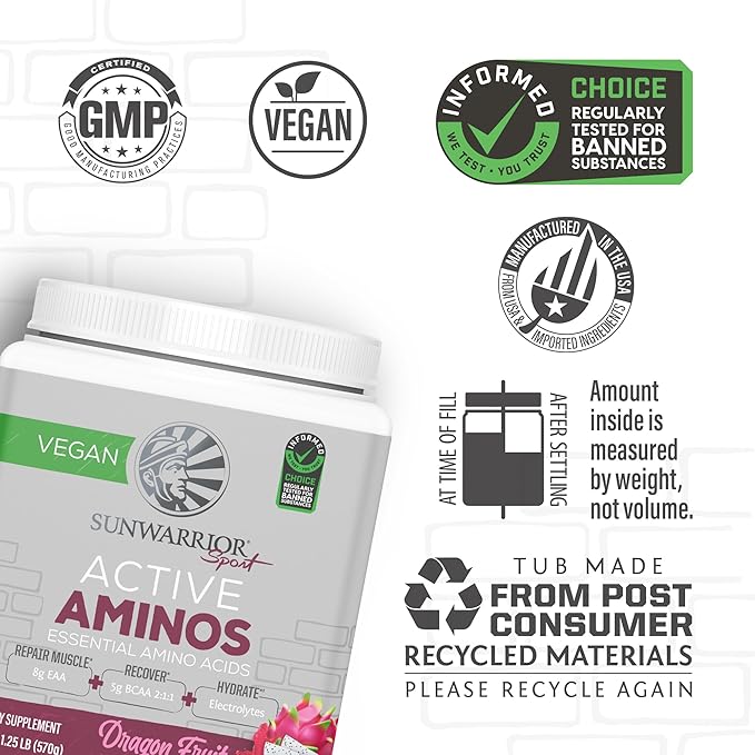Sunwarrior Amino Acids Amino Energy Powder Essential Amino Acids EAA | Muscle Repair Hydration & Recovery | Promote Wellness Strength & Endurance | Dragon Fruit Flavor | 30 Servings | Active Aminos