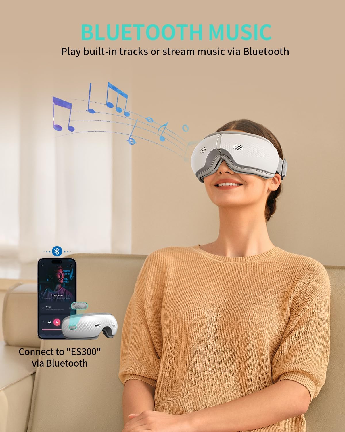 SKG Eye Massager with Heat & Music, Foldable Eye Mask for Migraine & Strain, 5 Massage Modes, Perfect Relaxation Birthday Gifts for Dad, Mom, Men, Women