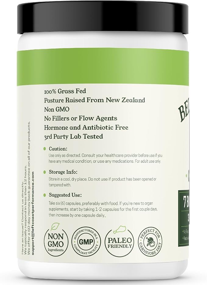 Beef Organ Supplement Grass Fed - 7 Beef Organs Complex from New Zealand - Liver Heart Pancreas Kidney Lung Spleen Bone Marrow - Non-GMO, No Fillers, Hormone & Antibiotic Free - Carnivore Diet - 360ct