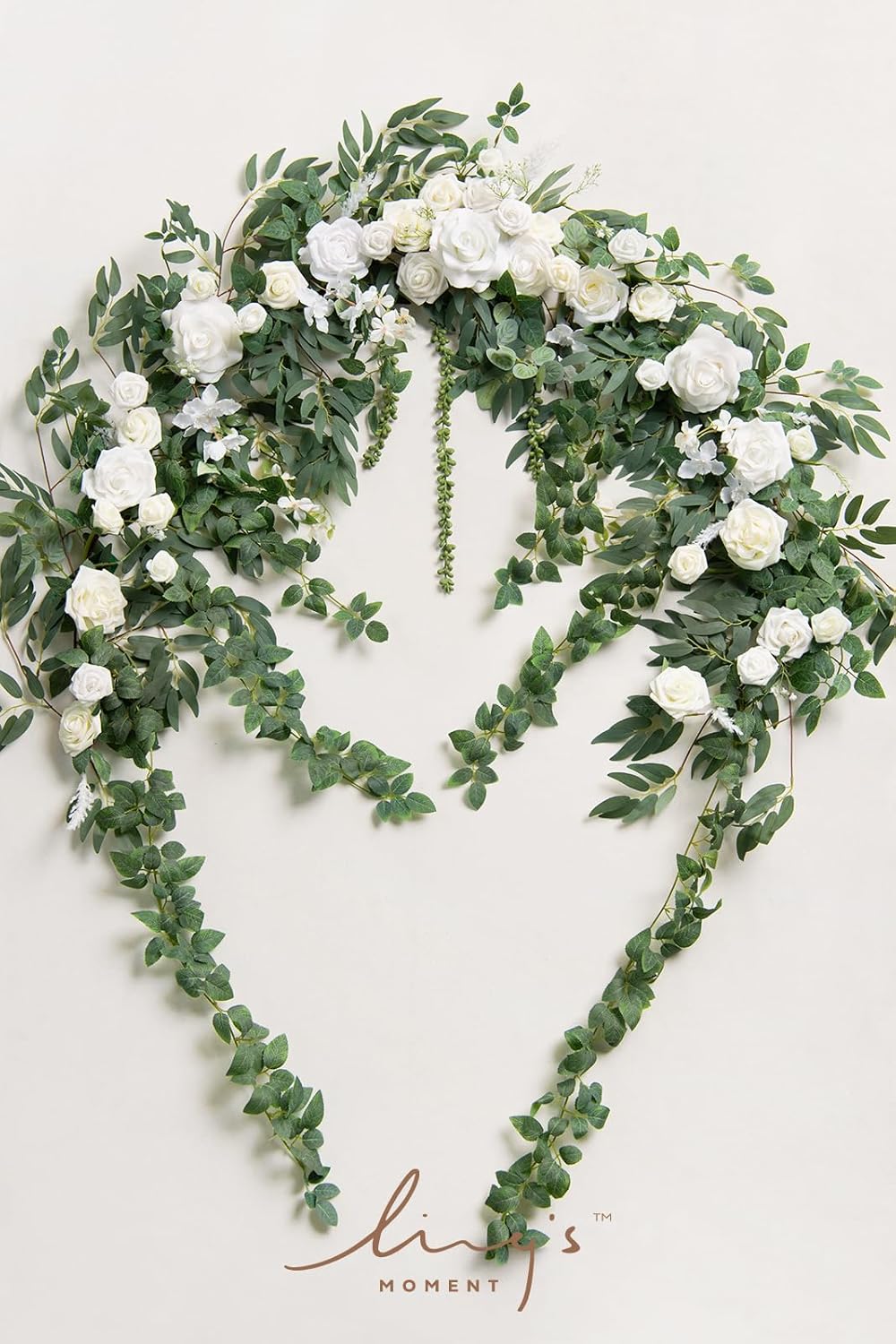 Ling's Moment Backdrop Floral Garland 6.5FT Artificial Wedding Arch Flowers Sage Green Decor, White Ceremony Reception Hanging Eucalyptus Rose Arbor Arrangement Outdoor Party Swag Home Decorations