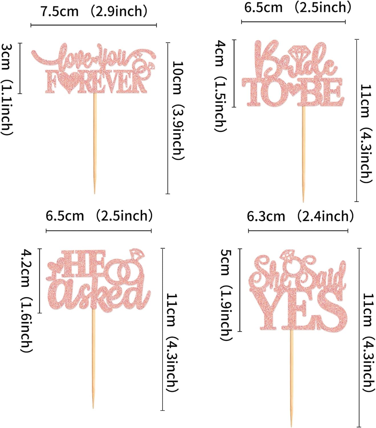 24 Pcs He Asked She Said Yes Cupcake Toppers Cake Picks for Wedding Engagement Party Cake Picks for Wedding Bridal Shower Party Cake Decorations Rose Gold