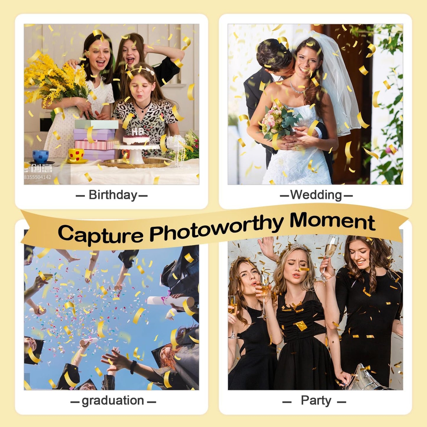 6 Pack Gold Confetti Cannon, Confetti Poppers,12 Inch Party Poppers Shooters for Birthdays, Graduation Celebration,Weddings, New Year's Eve, Christmas and Any Celebrations