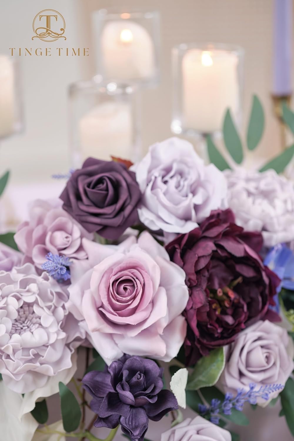 TINGE TIME Artificial Sweetheart Flower Swag with Tablecloth and Table Runner, Pack of 3 Floral Arrangement for Wedding Sweetheart Table Centerpiece Decoration (Lavender & Plum)