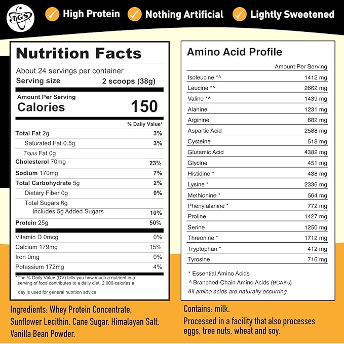 Vanilla Whey Protein Powder -2lb - No Artificial Sweeteners, Mixes Well, No Soy, No Hormone, No Gluten, US Farms