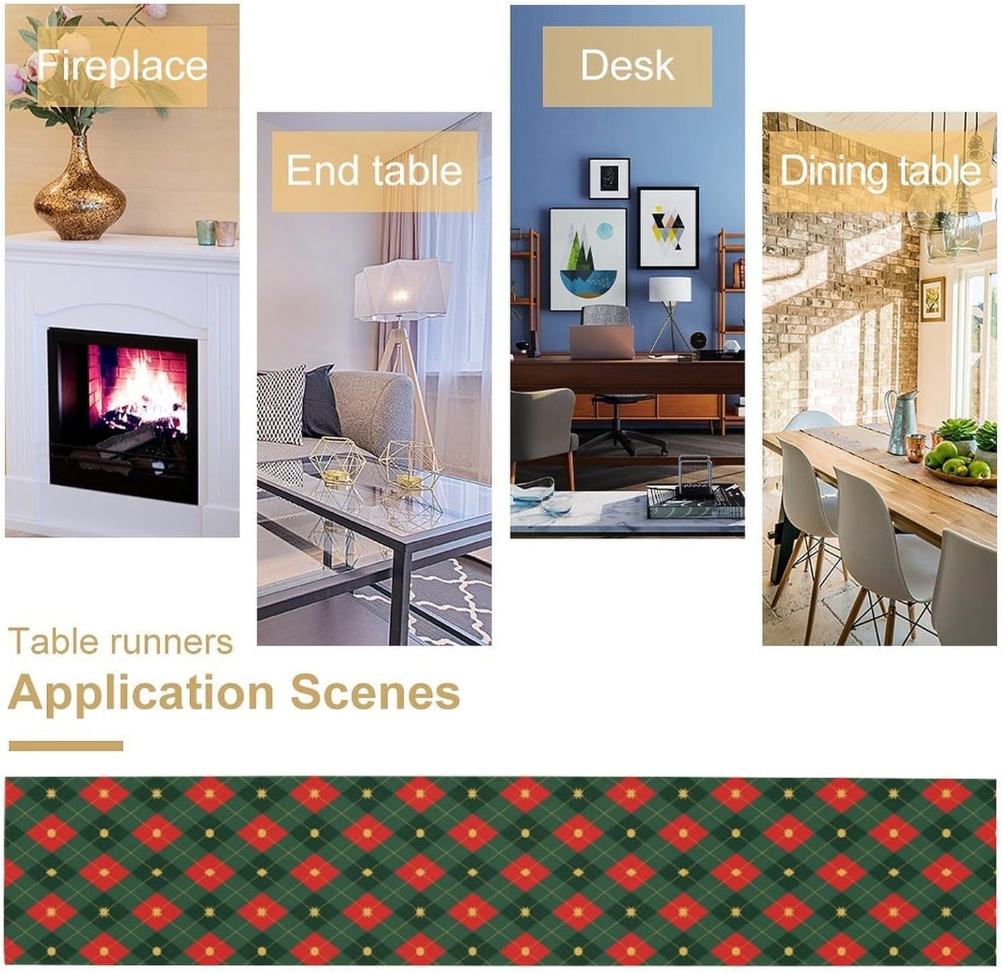 Christmas Table Runner,Green Red Xmas Plaid Table Cloth Kitchen Dining Table Decoration for Home Party Decor 13x120 Inch