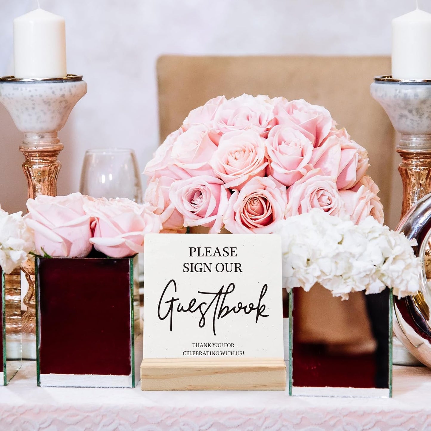 Guest Book Desk Decor, Wedding Guest Book Sign, Wedding GuestBook Wood Plaque, Photo GuestBook WeddingReception Wooden Plaque Sign with Wood Stand for WeddingGuest Reception Table Decor