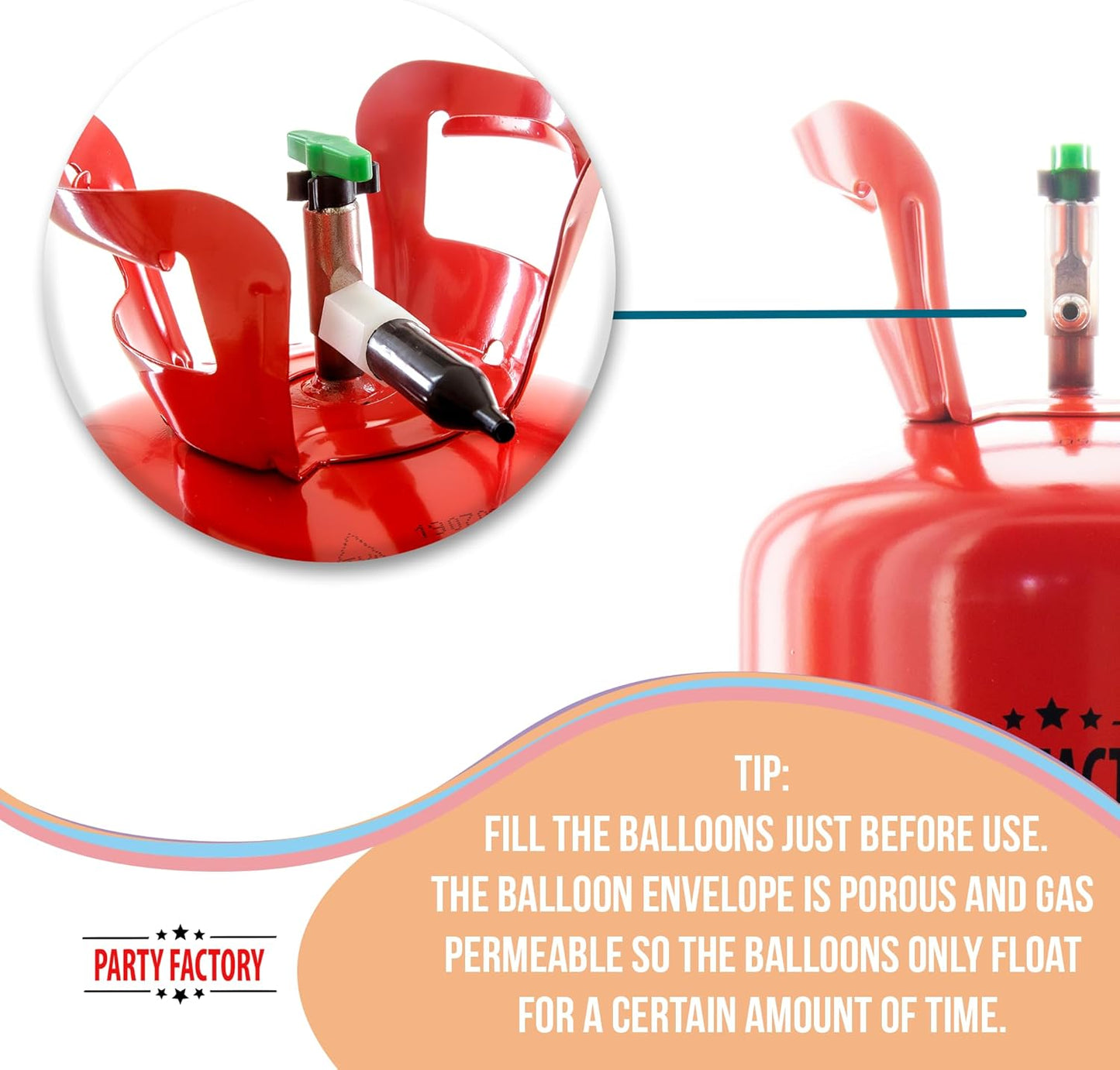 Party Factory Helium bottle for up to 50 Balloons incl. Latexballoons, Helium Cylinder 14 cu. ft. Gas with filling quantity for Balloons, Ideal for Party, Events