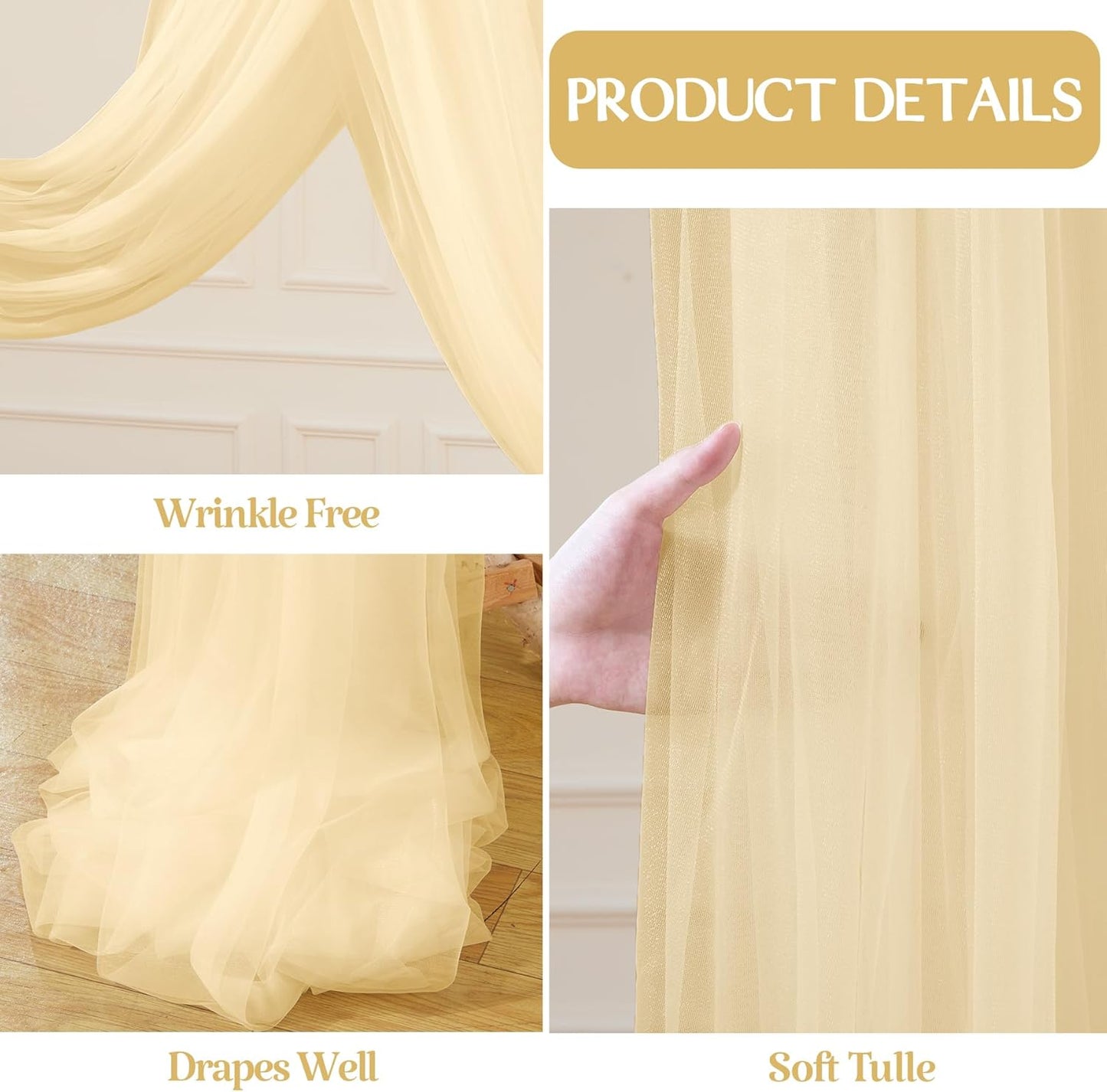 Champagne Arch Draping Fabric for Wedding, 60" x 26Ft Chiffon Drapery Fabric Drapes Backdrop for Wedding Ceremony Baby Shower Bridal Shower Decoration(1 Panel)