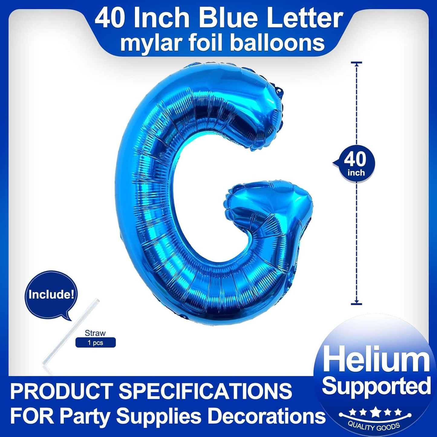 40 Inch Blue Letter G Balloons, DIY Phrase Foil Alphabet Letter G Balloons DIY Word G Banner for Birthday Anniversary Celebration Graduation Party Supplies Decoration
