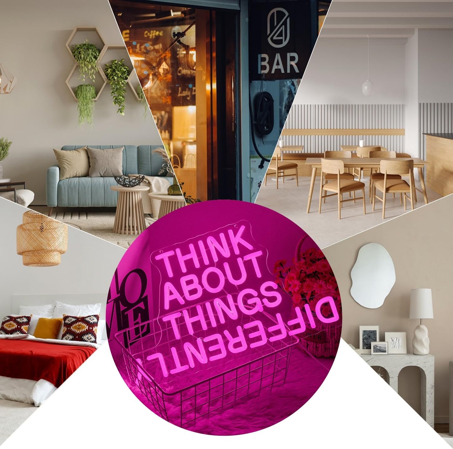 Think About Things Differently Neon Sign, Dimmable Office Neon Light, Pink Letter LED Light Up Sign for Classroom, Bedroom, Office, Study Room, Library Decoration