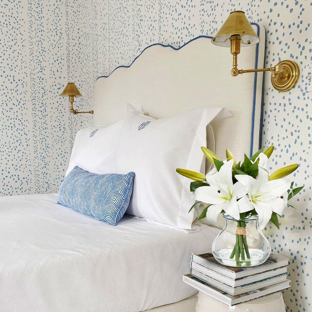 Artificial Flowers Tiger Lily Real Touch with Vase Easter Lily White Lilies Silk Faux Flowers Arrangements in Glass Vase with Faux Water Easter Decor Fake Floral Bulk Bouquet for Office Home Decor