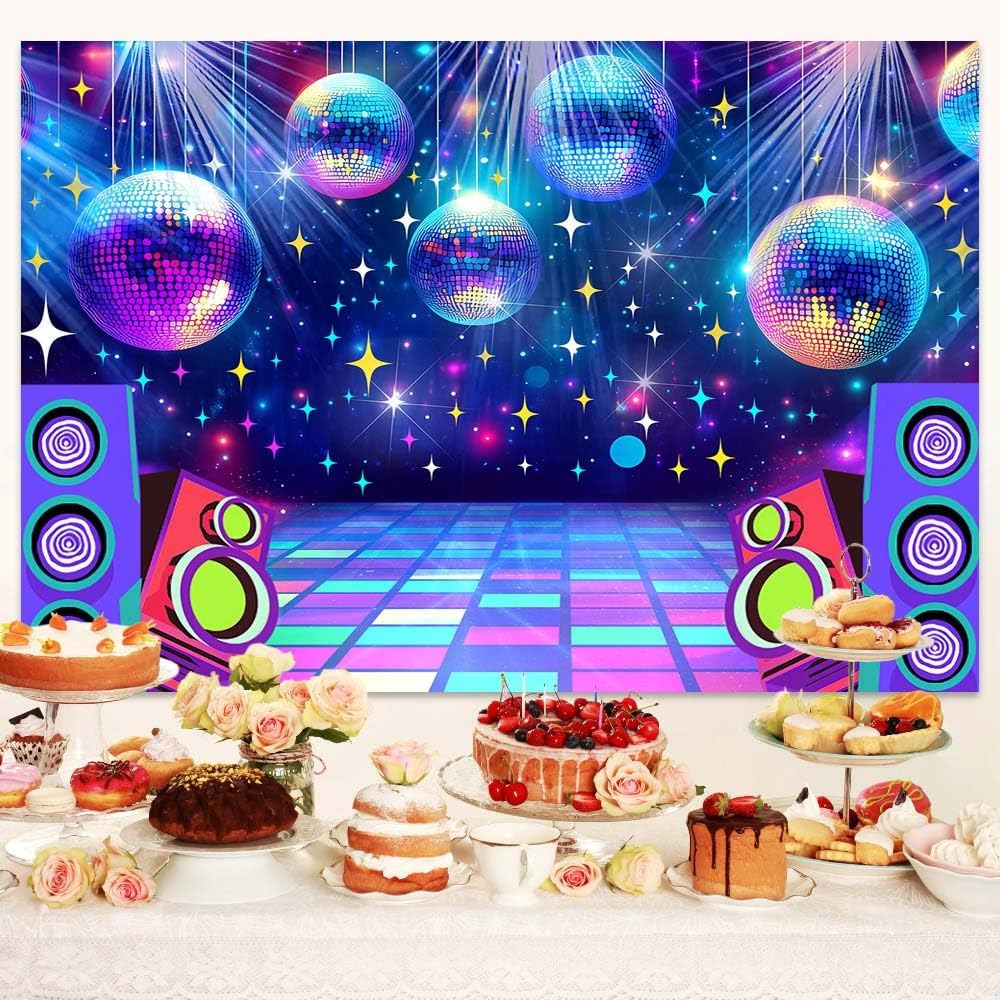 Disco Backdrop 7 x 5 ft Retro Glow Party 70s 80s 90s Theme Stage Dance Background Disco Party Decoration Disco Ball Banner Dance PartyBackdrop for Birthday Party Prom Portrait Photo Props,Multi1