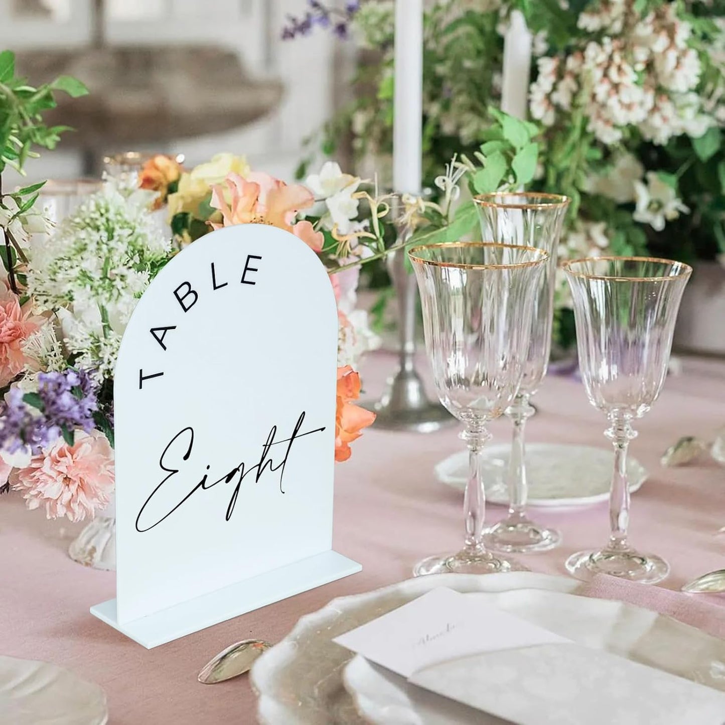 JINMURY White Arch Wedding Table Numbers 1-10 with Stands, 5x7 Inch Acrylic Arch Sign with Black Lettering, White Acrylic Table Numbers for Wedding Reception