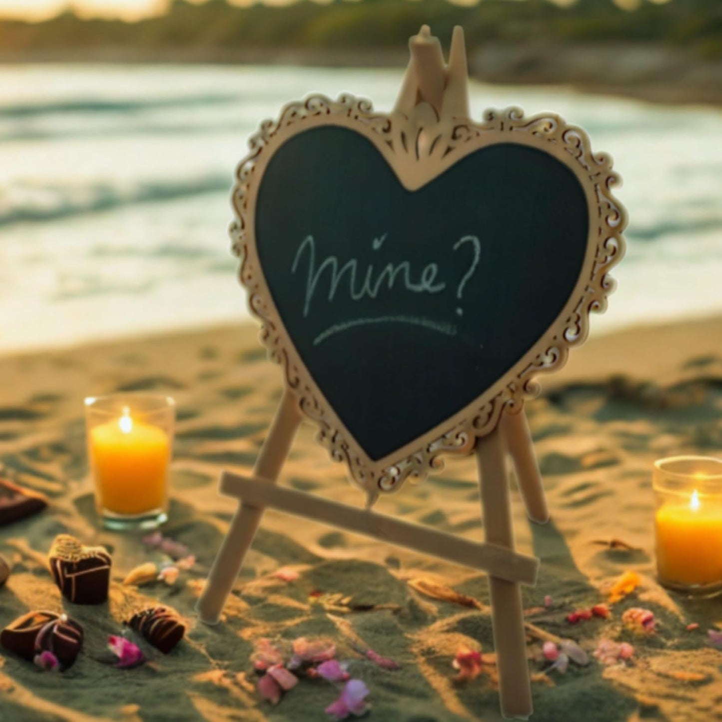 Chalkboard Signs Easel - Heart Shape with Wood Framed Swirly Design, Includes 1 Chalk Stick, Size: 10" x 7" Wooden Blackboard, Perfect for Weddings and Home Decoration