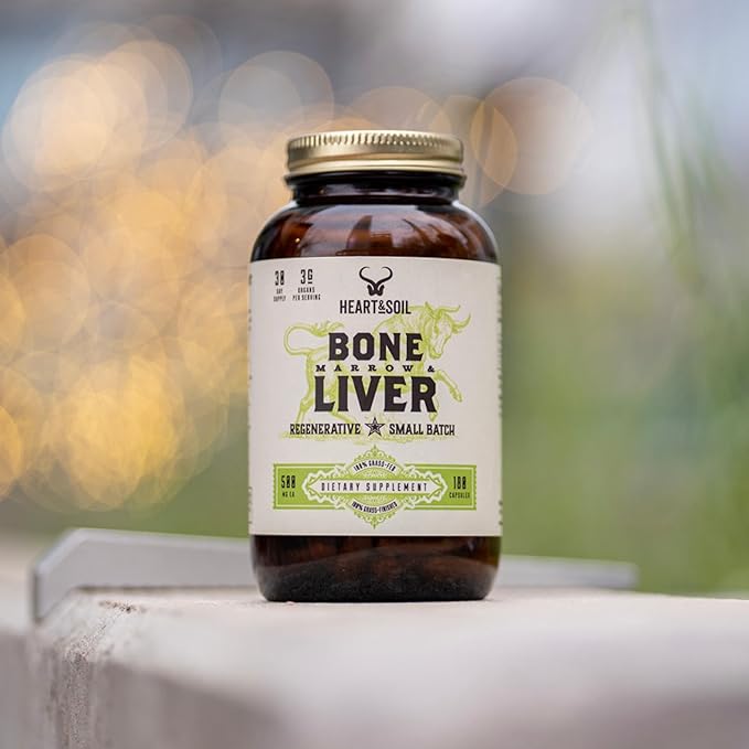 HEART & SOIL - Grass-Fed Bone Marrow and Beef Liver Supplement – 3000mg, Desiccated Organ Blend for Mood, Bone, Joint, Tissue, Skin Health - Non-GMO, Allergen-Free – 180 Capsules