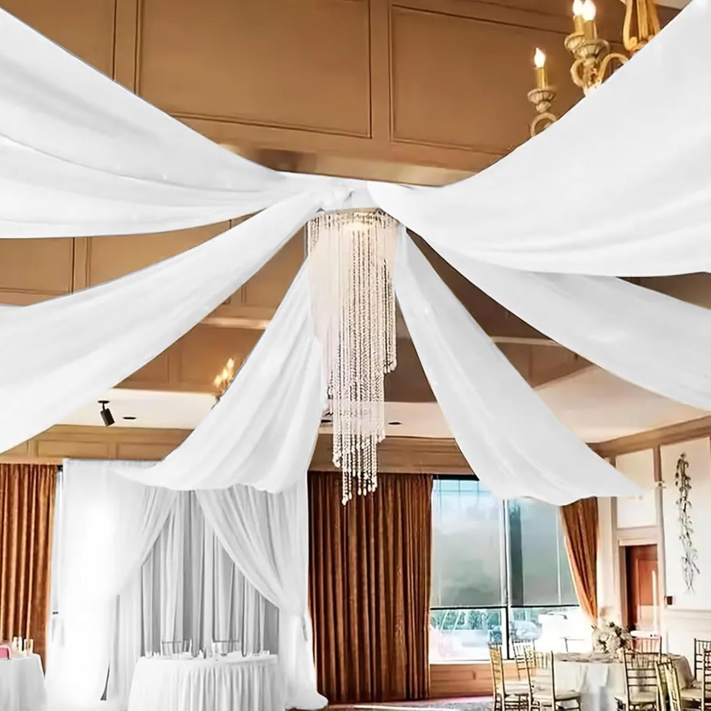 DUOBAO 6-Panel Chiffon Wedding Backdrop Drapes 5x10FT - Semi-Sheer White Fabric Ceiling & Stage Decor for Ceremony, Party, Outdoor Events