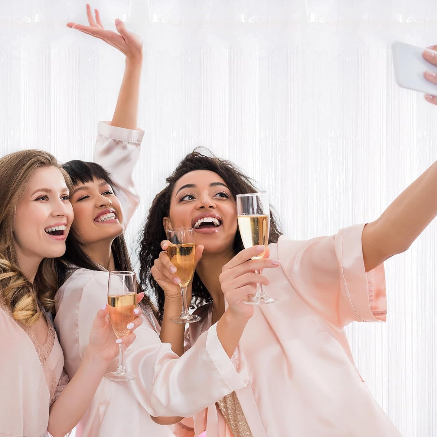 White Fringe Curtain Party Streamers, 12 Pack 3.3ft x 8.2 ft Foil Curtain Backdrop Tinsel Foil Fringe Curtains Photo Booth Backdrop Streamer for Birthday, Wedding, Baby Shower, Disco Party