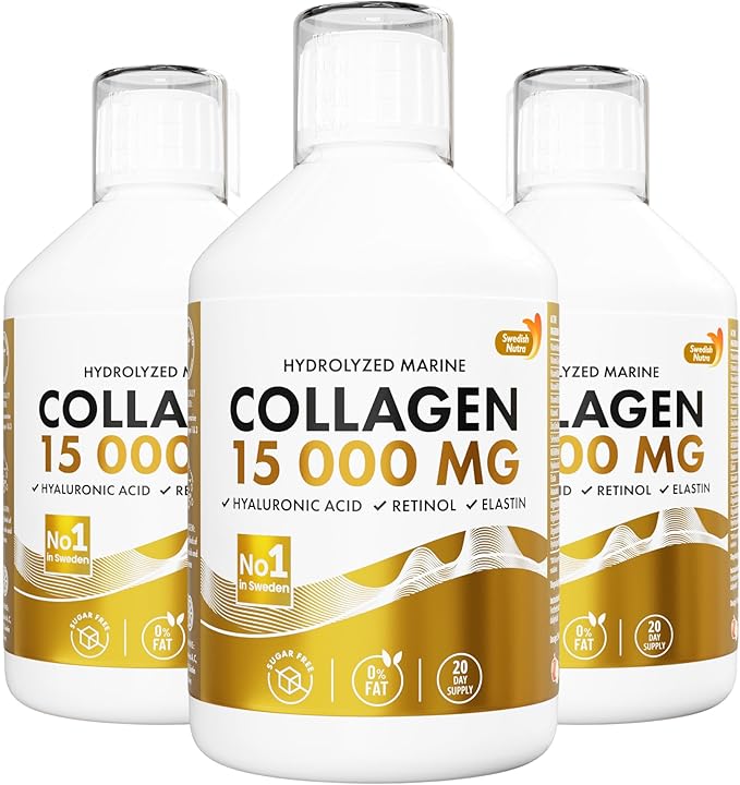 Swedish Nutra - Liquid Marine Collagen 15,000mg - 500ml I Hydrolyzed Collagen Peptides (Type I & III) I Hyaluronic Acid, Biotin, Vitamin C I Sugar Free- 20 Day Supply