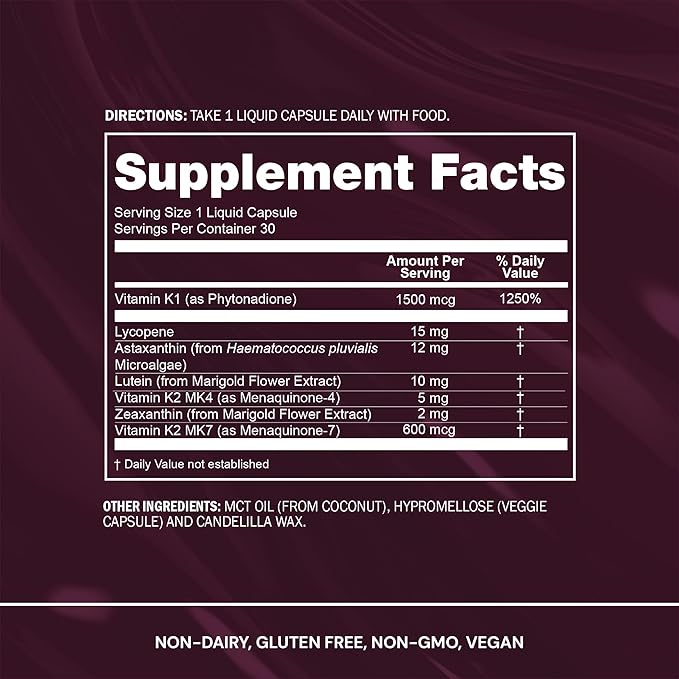 Blueprint Bryan Johnson Advanced Antioxidant Supplement – Lutein, Zeaxanthin, Lycopene, Vitamin K1, K2 – Vegan Capsules for Vision, Bone & Heart Support – Updated Formula of Essential Softgels