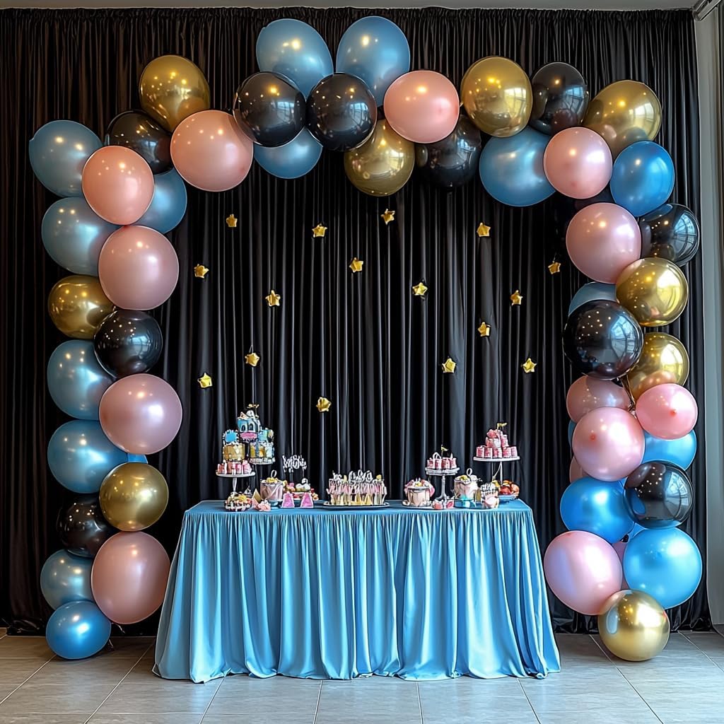 20ftx12ft Wrinkle Free Black Backdrop Curtain, 4 Panels 12FT Height Black Wedding Backdrop Drapes, Silky Polyester Back Drop Cloth for Birthday Photography Background Party Backdrop Draping