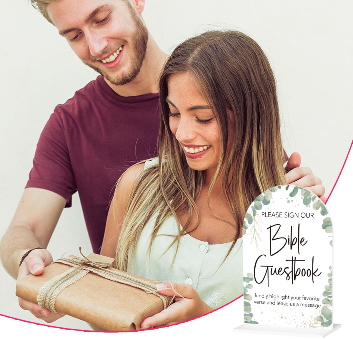 Boho Wedding Bible Guest Book Sign Our Bible Wedding Sign Acrylic Arch Wedding Bridal Baby Shower Welcome Table Signs for Ceremony and Reception Decor 7 x 5 Inches