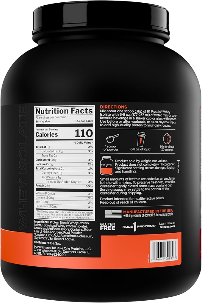 Rule 1 R1 Protein Whey Isolate - with 25g Protein & 6g BCAA Exclusively from Isolated & Hydrolyzed Sources for Workout Recovery (5 Pounds*, Strawberry Banana)