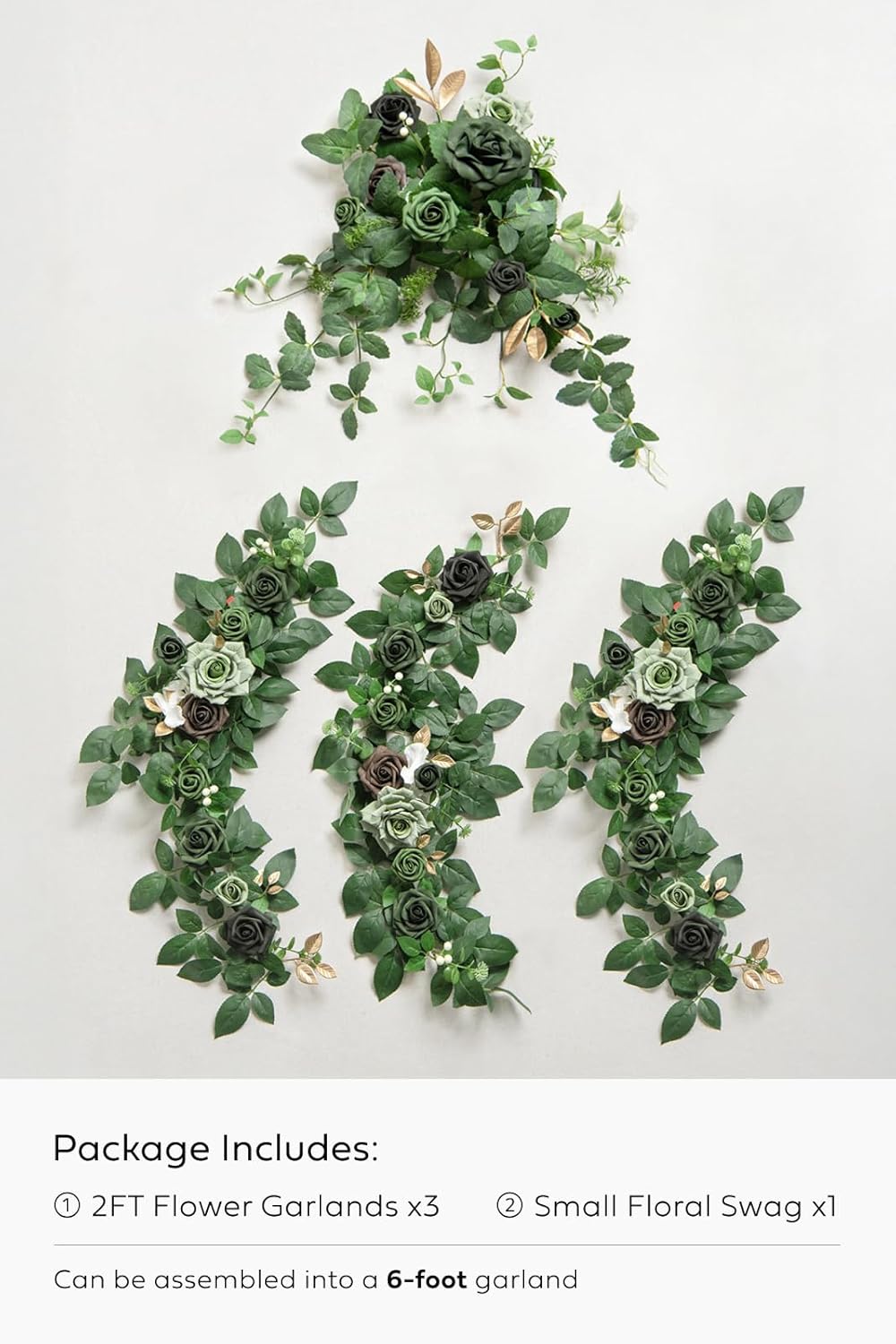 Ling's Moment Flower Garland - 6FT Eucalyptus & Rose - Sweetheart Table Decor for Wedding Reception, Artificial Floral Garland for Mantle, Spring Garden Ceremony, Christmas Decoration, Ivory White