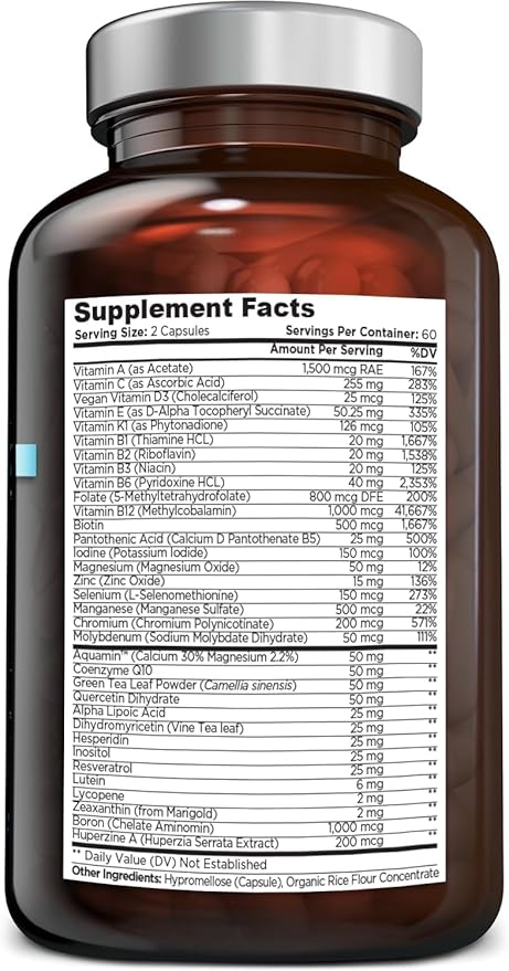 OmniBiotics Ultimate Daily Multivitamin for Women & Men β 34 Essential Ingredients Including Vitamin A, C, D, E, B6, B12, Biotin, Zinc β 120 Vegan Capsules