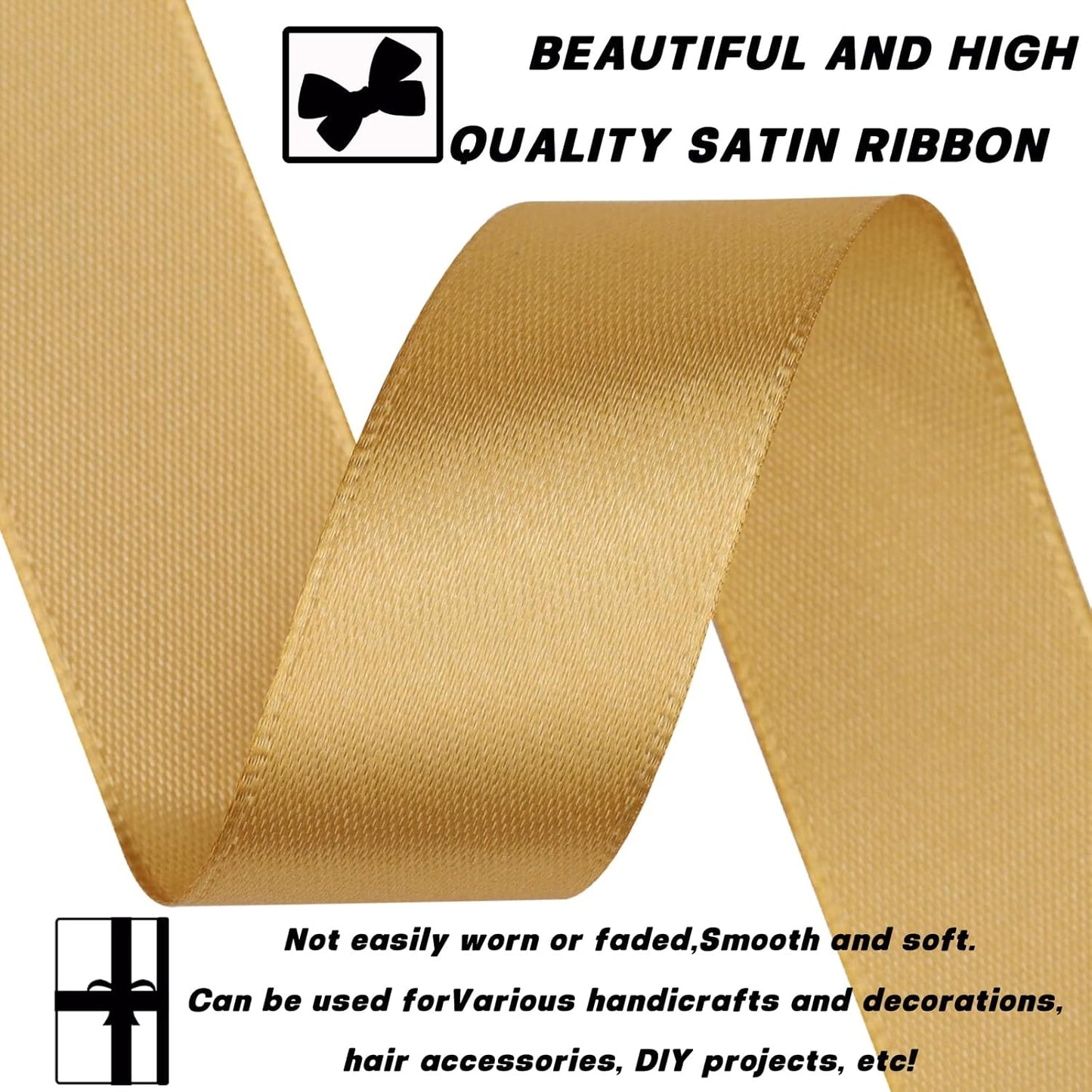 Champagne Gold Ribbon 7/8 Inch 30 Yards Satin Craft Ribbon-Single Face Polyester Ribbon for Handmade Roses,Gift Wrapping,Timeless Flower,Bouquets,Wedding and Party Decoration